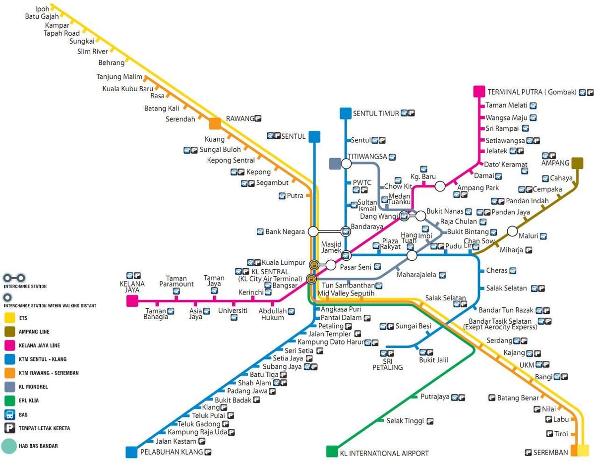 viešojo transporto žemėlapis, malaizija