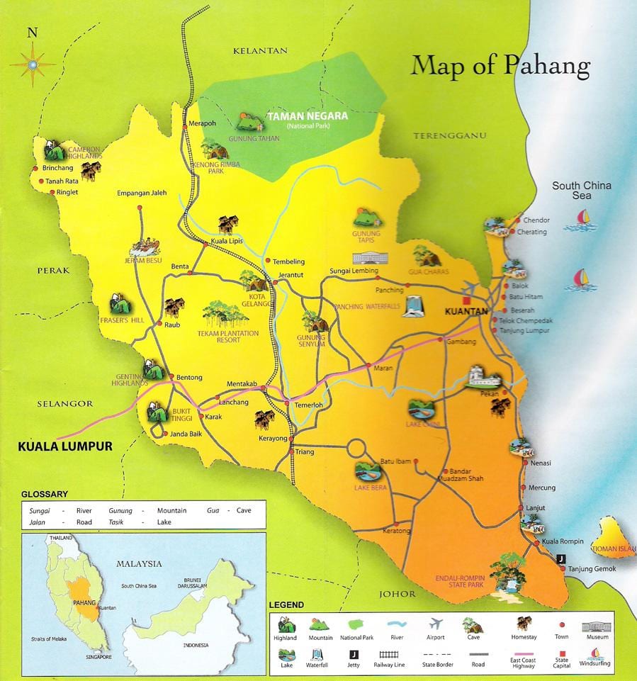 žemėlapis pahang valstybės malaizija